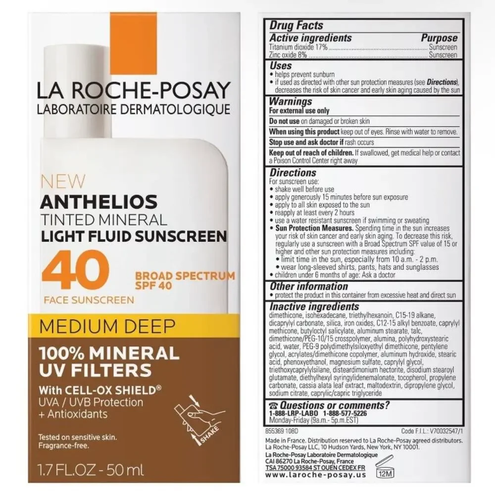 La Roche Posay Anthelios 40 Tinted Mineral Light-Fluid Sunscreen - Medium Deep - Picture 2 of 10